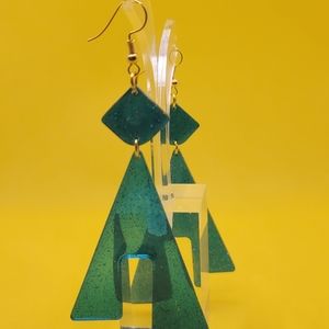 Turquoise Triangular Sparkly Gold Dangle Earrings